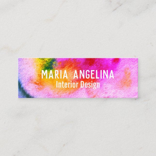 Colourful watercolor abstract swirls rainbow mini business card (Front)