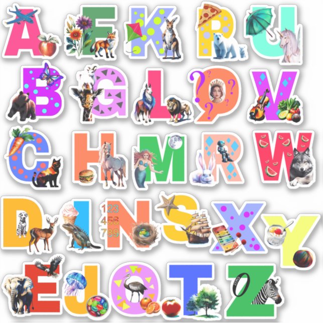 Colourful Watercolor Alphabet Vinyl Stickers (Front)