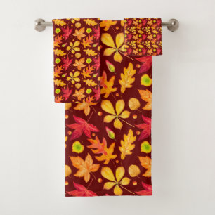 Colourful Watercolor Autumn Leaves Bath Towel Set