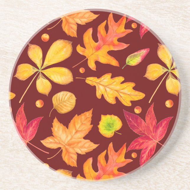 Colourful Watercolor Autumn Leaves  Coaster (Front)