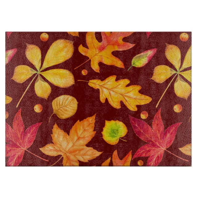 Colourful Watercolor Autumn Leaves Cutting Board (Front)