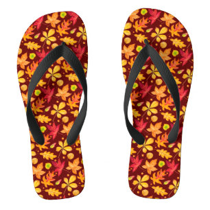 Colourful Watercolor Autumn Leaves Flip Flops