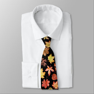 Colourful watercolor autumn leaves pattern tie