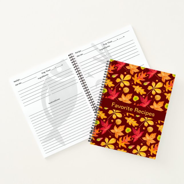 Colourful Watercolor Autumn Leaves Recipe Notebook (Inside)