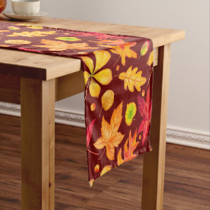 Colourful Watercolor Autumn Leaves  Short Table Runner