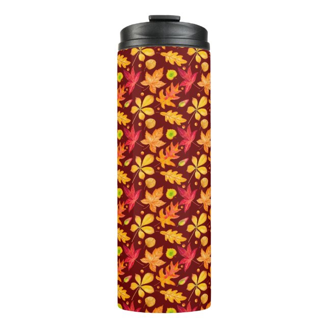 Colourful Watercolor Autumn Leaves  Thermal Tumbler (Front)