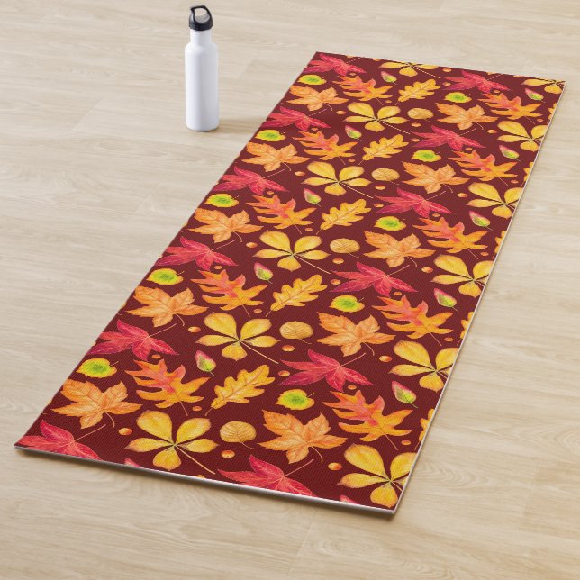 Colourful Watercolor Autumn Leaves   Yoga Mat (In Situ)