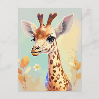 Colourful Watercolor Baby Giraffe Postcard
