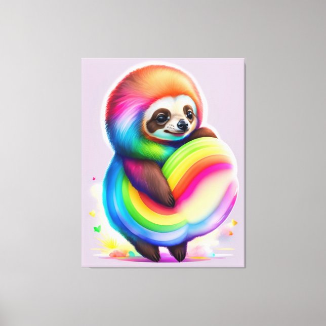 Colourful Watercolor Baby Sloth Canvas Print (Front)