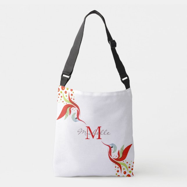 Colourful Watercolor Bird Monogram Personalised Crossbody Bag (Front)
