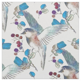 Colourful Watercolor Birdies Pattern Fabric