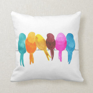 Colourful Watercolor Birds Cushion
