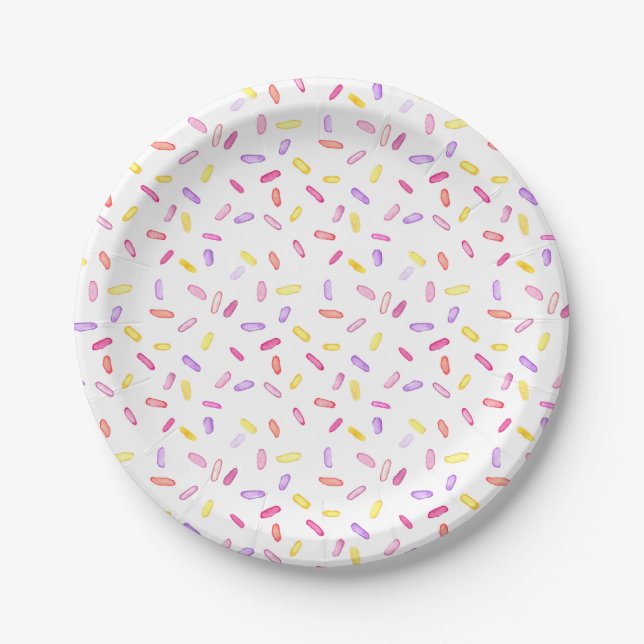 Colourful Watercolor Birthday Sprinkles Party Paper Plate (Front)