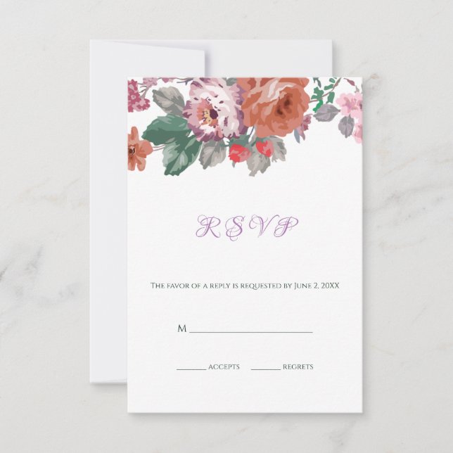 Colourful Watercolor Blossom RSVP Card (Front)
