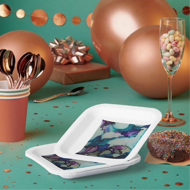 Colourful watercolor blue paper plates (Multi)