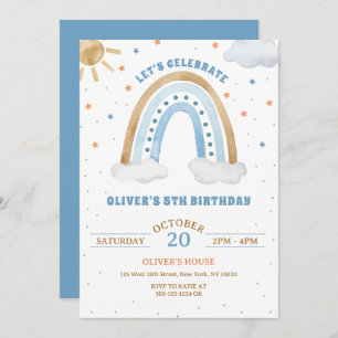 Colourful Watercolor Boho Rainbow Boy Birthday Invitation