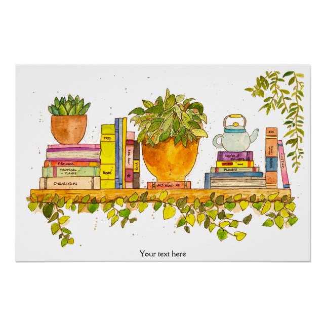 Colourful Watercolor Bookshelf Poster (Front)