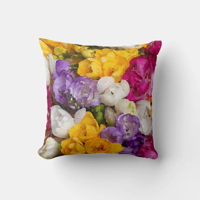 Colourful Watercolor Bouquet Fine Floral Cushion (Front)