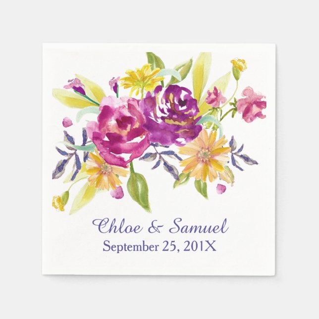 Colourful Watercolor Bouquet Wedding Napkin (Front)
