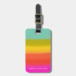 Colourful Watercolor Bright Rainbow Stripes Name Luggage Tag