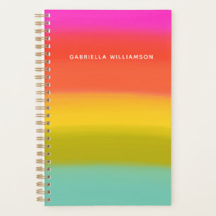 Colourful Watercolor Bright Rainbow Stripes Name Planner