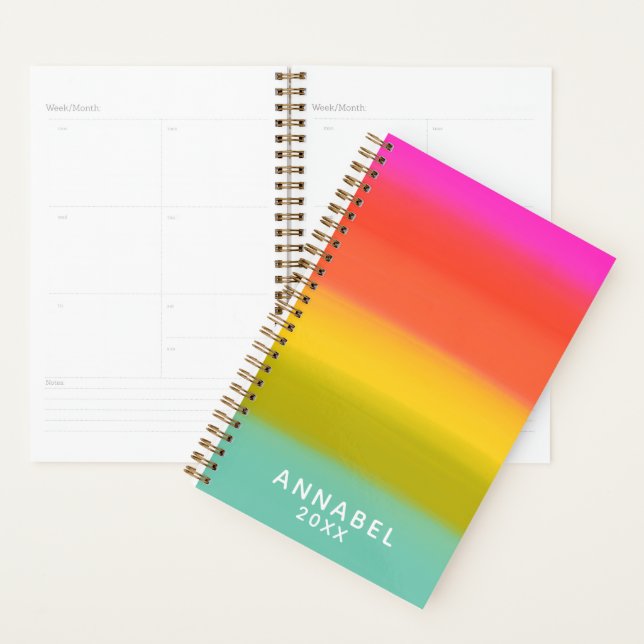 Colourful Watercolor Bright Rainbow Stripes Name Planner (Display)