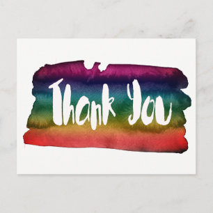 Colourful watercolor brushstroke Thank You Postcard