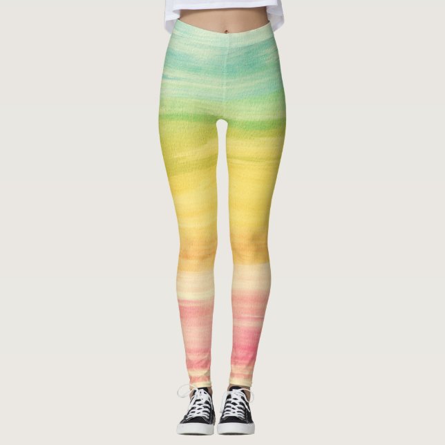 Colourful Watercolor Brushstrokes Leggings (Front)