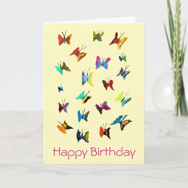 Colourful watercolor butterflies card (Front)