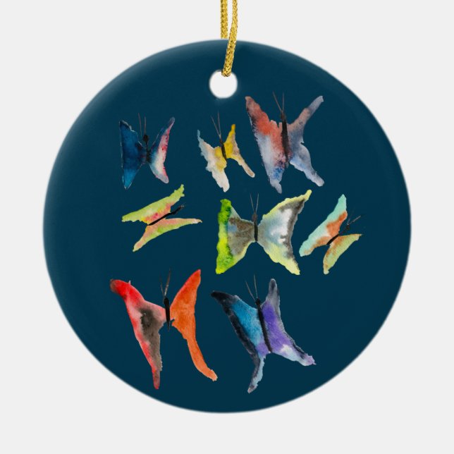 Colourful watercolor butterflies ceramic ornament (Front)