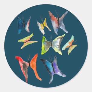Colourful watercolor butterflies classic round sti classic round sticker