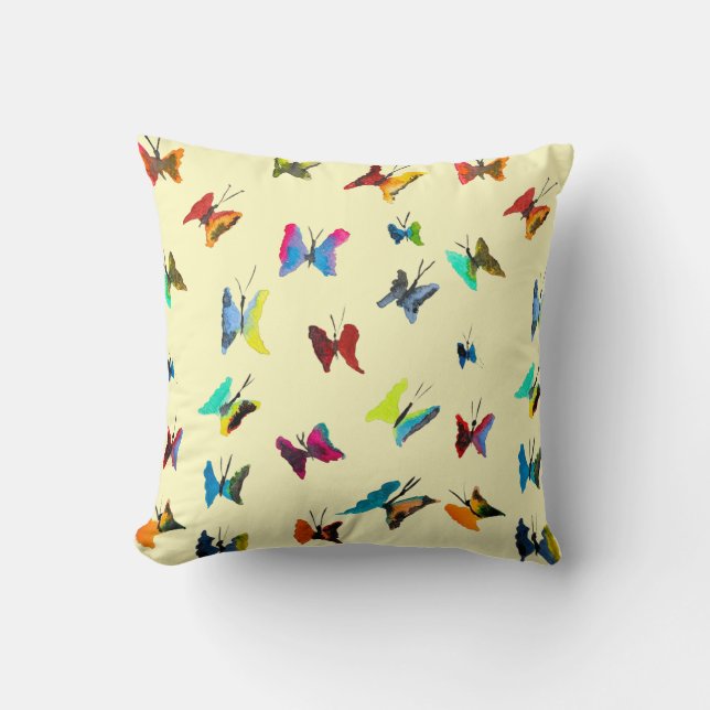 Colourful watercolor butterflies cushion (Front)