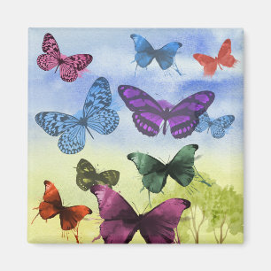 Colourful watercolor butterflies illustration magnet