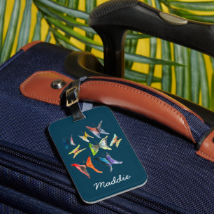Colourful watercolor butterflies luggage tag
