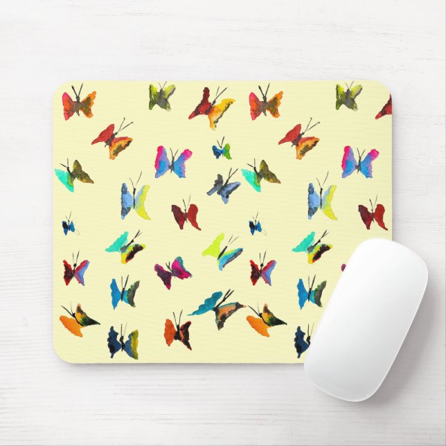 Colourful watercolor butterflies mouse mat (With Mouse)