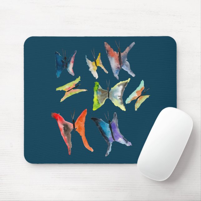 Colourful watercolor butterflies mouse pad (With Mouse)