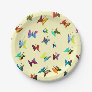 Colourful watercolor butterflies paper plate