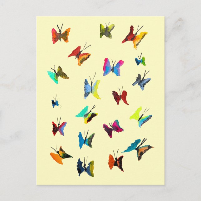 Colourful watercolor butterflies postcard (Front)