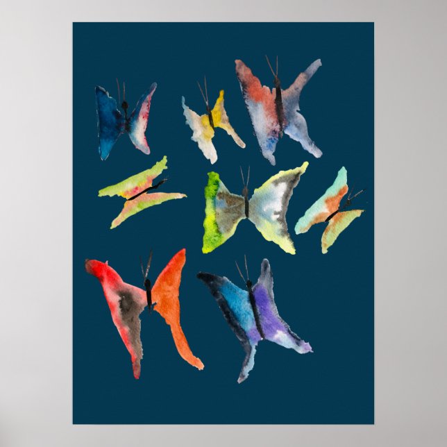 Colourful watercolor butterflies poster (Front)