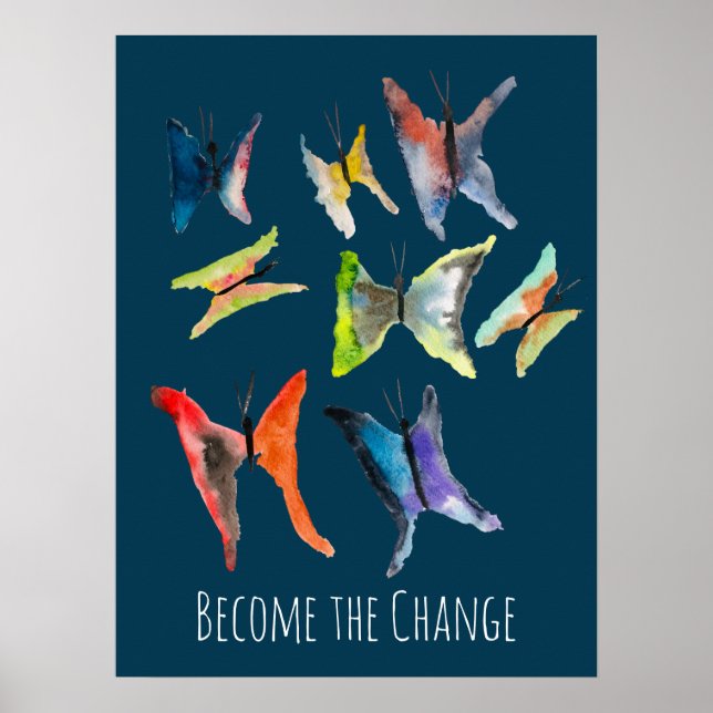Colourful watercolor butterflies slogan poster (Front)