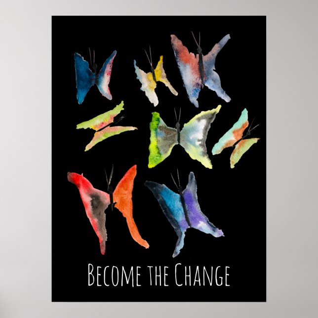 Colourful watercolor butterflies slogan poster (Front)