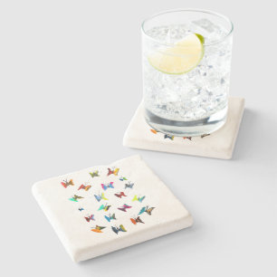 Colourful watercolor butterflies stone coaster