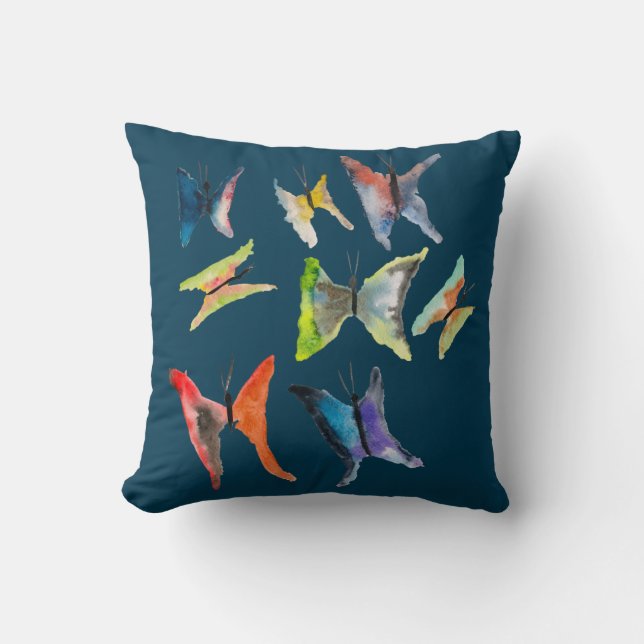 Colourful watercolor butterflies throw pillow (Front)