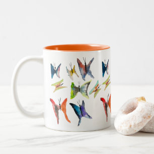 Colourful watercolor butterflies Two-Tone coffee m Two-Tone Coffee Mug