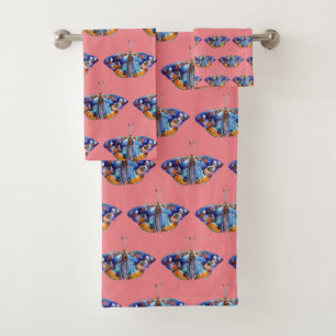 Colourful watercolor butterfly bath towel set