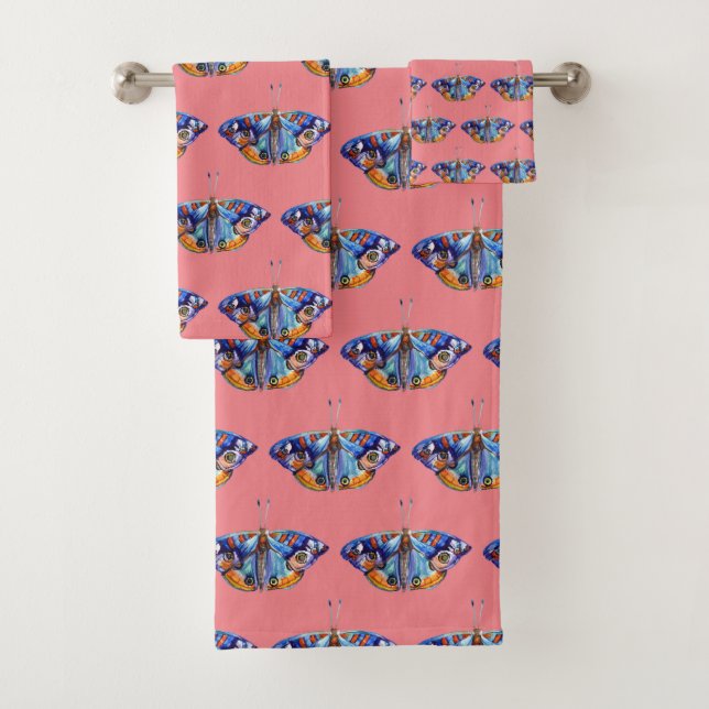 Colourful watercolor butterfly bath towel set (Insitu)