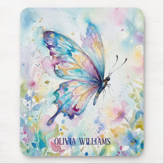 Colourful Watercolor Butterfly Floral Mouse Mat