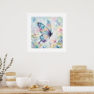 Colourful Watercolor Butterfly Floral Poster