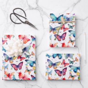Colourful Watercolor Butterfly Pattern Wrapping Paper Sheet
