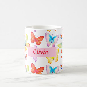 Colourful Watercolor Butterfly Personalised Coffee Mug
